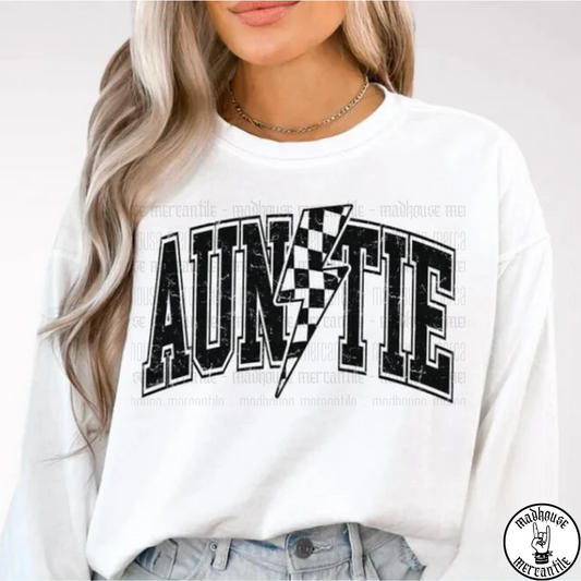 Auntie with Checkered Bolt Shirt