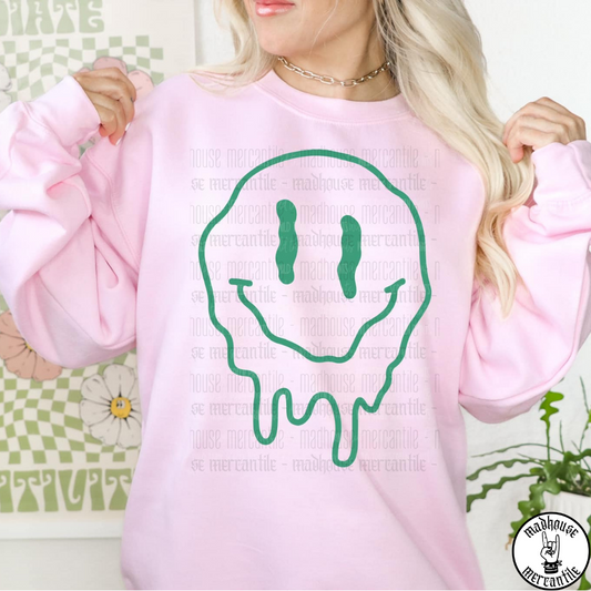 Green Drippy Smiley Face Shirt